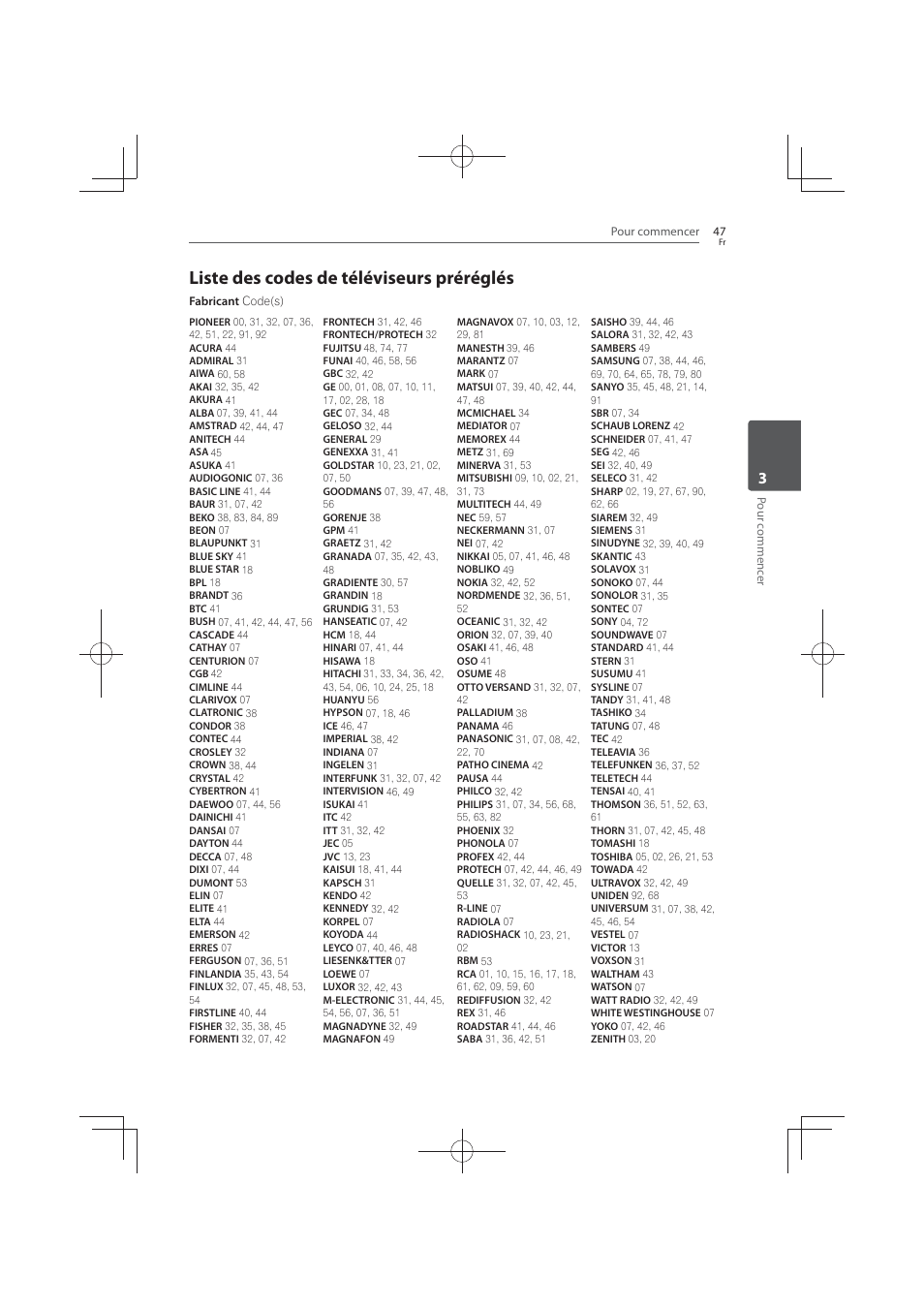 Liste des codes de téléviseurs préréglés | Pioneer MCS-FS131 User Manual | Page 141 / 576