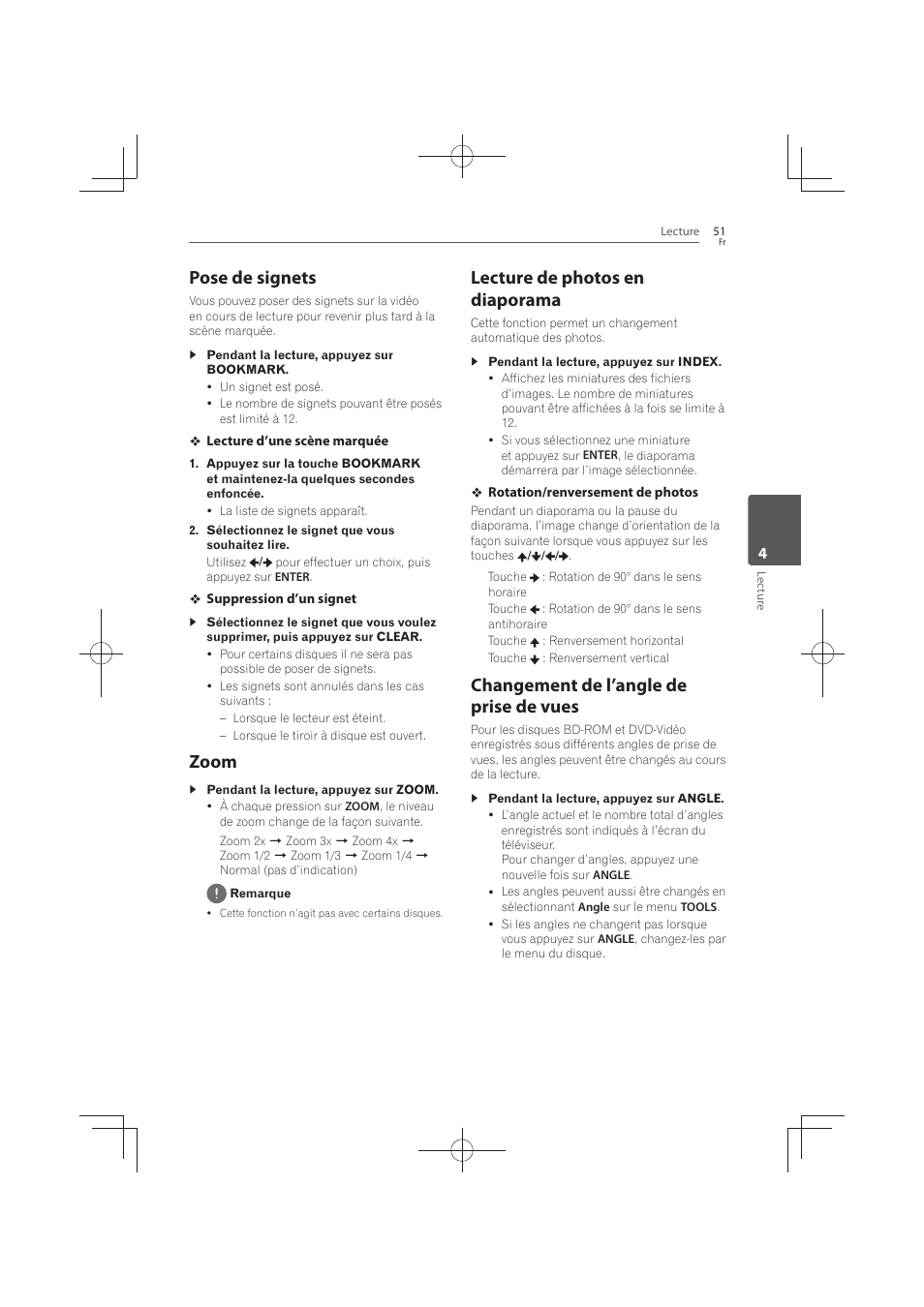 Pose de signets, Zoom, Lecture de photos en diaporama | Changement de l’angle de prise de vues | Pioneer MCS-FS131 User Manual | Page 145 / 576