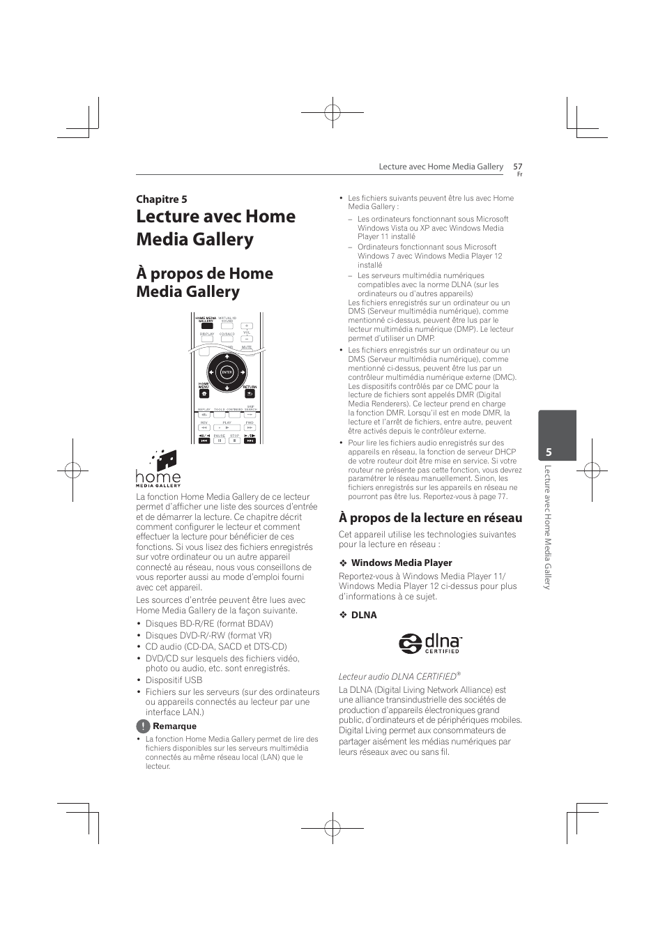 Lecture avec home media gallery, À propos de home media gallery, À propos de la lecture en réseau | 5chapitre 5 | Pioneer MCS-FS131 User Manual | Page 151 / 576
