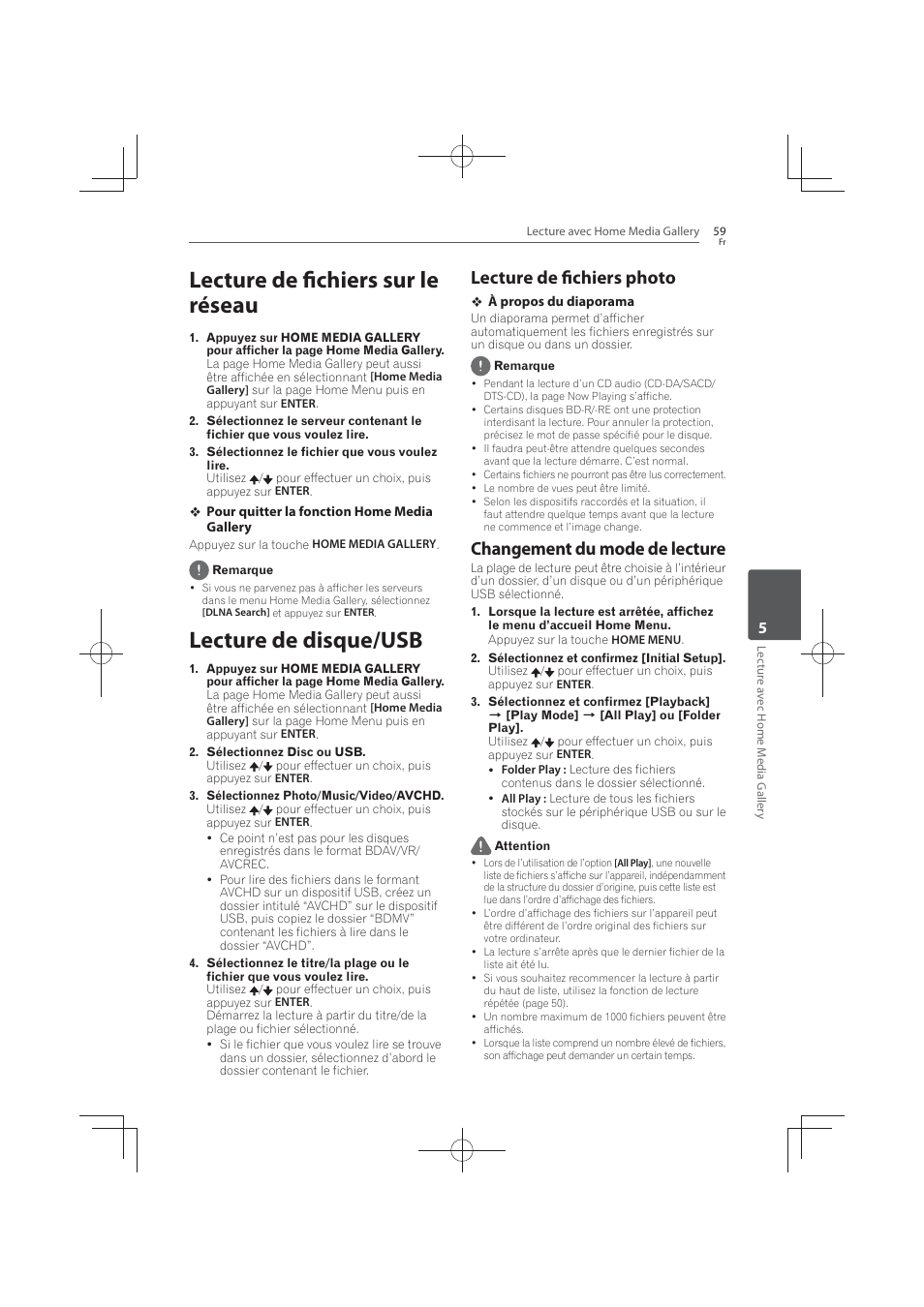 Lecture de fichiers sur le réseau, Lecture de disque/usb, Lecture de fichiers photo | Changement du mode de lecture | Pioneer MCS-FS131 User Manual | Page 153 / 576