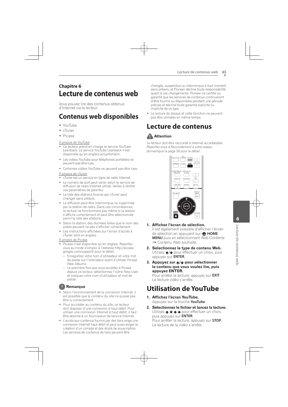 Lecture de contenus web, Contenus web disponibles, Lecture de contenus | 65 utilisation, Youtube, Utilisation de youtube, 6chapitre 6 | Pioneer MCS-FS131 User Manual | Page 159 / 576