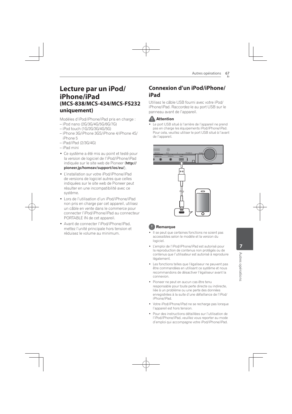 Connexion d’un ipod/iphone/ipad, Lecture par un ipod/ iphone/ipad, Connexion d’un ipod/iphone/ ipad | Pioneer MCS-FS131 User Manual | Page 161 / 576
