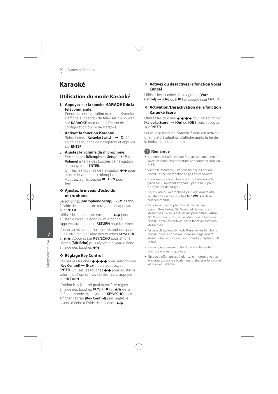 70 karaoké 70, Utilisation du mode karaoké, Karaoké | Pioneer MCS-FS131 User Manual | Page 164 / 576