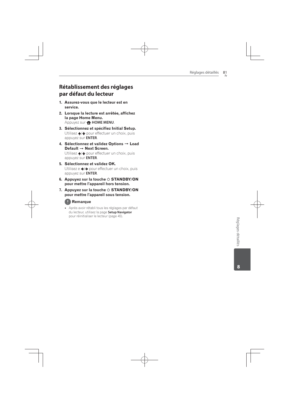 Rétablissement des réglages par défaut du lecteur | Pioneer MCS-FS131 User Manual | Page 175 / 576