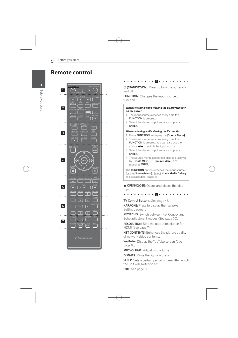 20 remote, Control, Remote control | Pioneer MCS-FS131 User Manual | Page 20 / 576