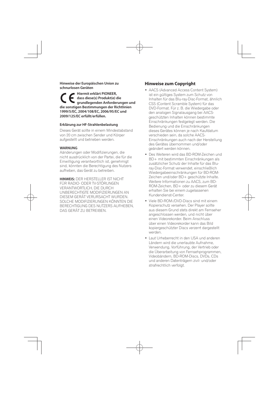 Hinweise zum copyright | Pioneer MCS-FS131 User Manual | Page 200 / 576