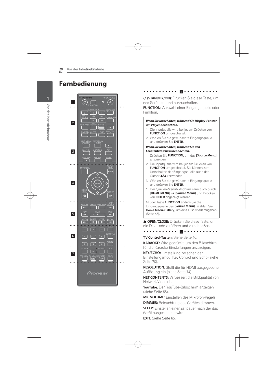 20 fernbedienung, Fernbedienung | Pioneer MCS-FS131 User Manual | Page 216 / 576