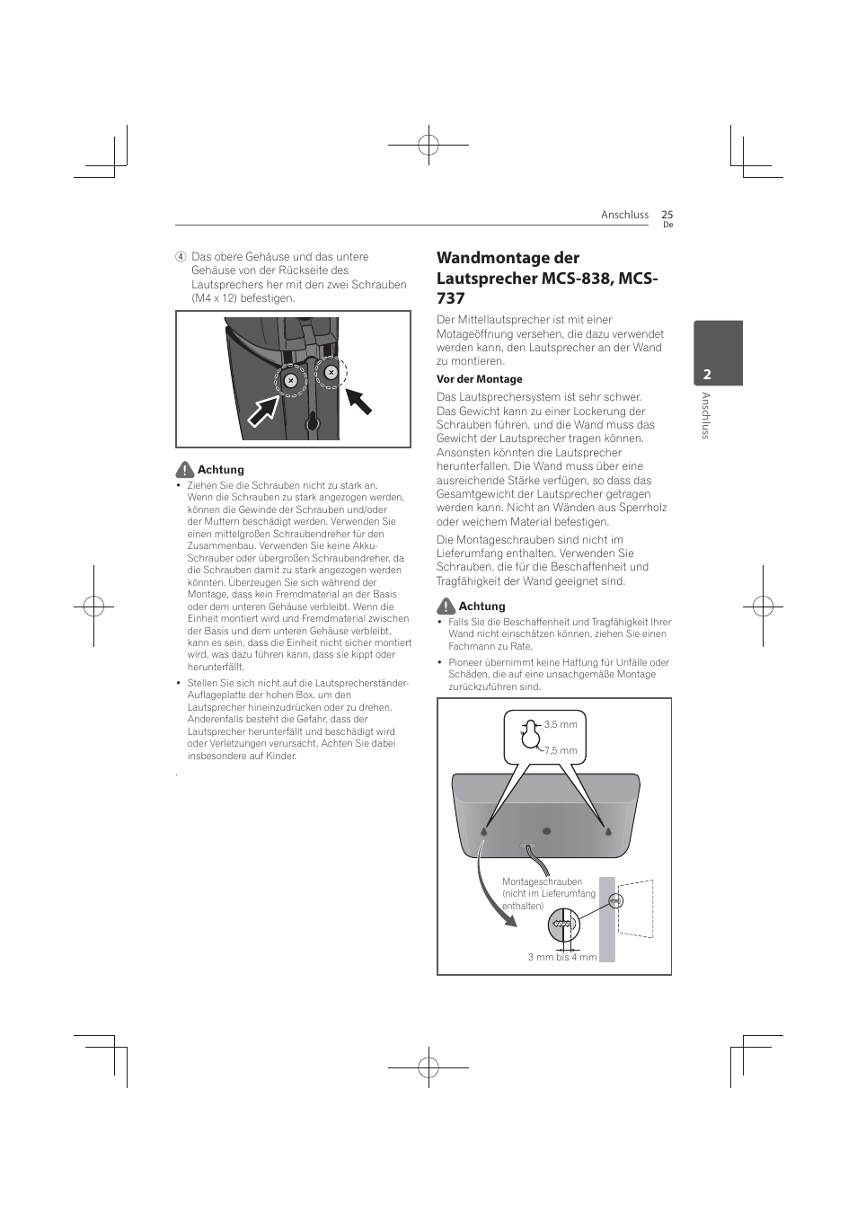 Wandmontage der lautsprecher mcs-838, mcs-737 | Pioneer MCS-FS131 User Manual | Page 221 / 576