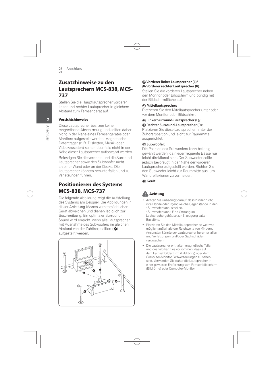 Positionieren des systems mcs-838, mcs-737 | Pioneer MCS-FS131 User Manual | Page 222 / 576