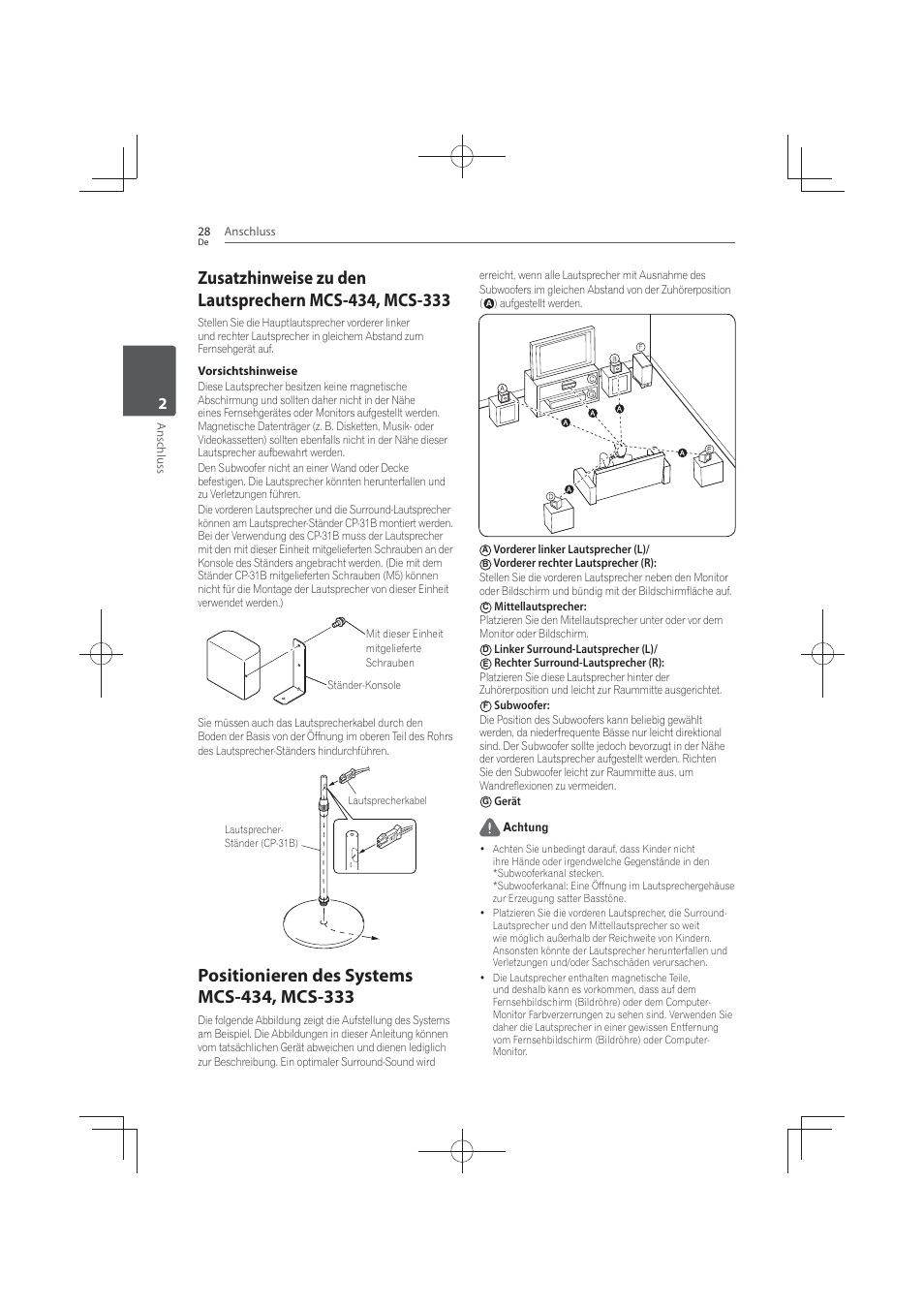 Positionieren des systems mcs-434, mcs-333 | Pioneer MCS-FS131 User Manual | Page 224 / 576