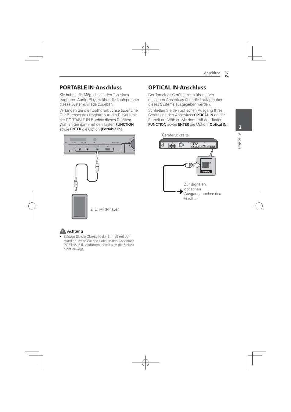 Portable, In-anschluss, Optical | Portable in-anschluss, Optical in-anschluss | Pioneer MCS-FS131 User Manual | Page 233 / 576