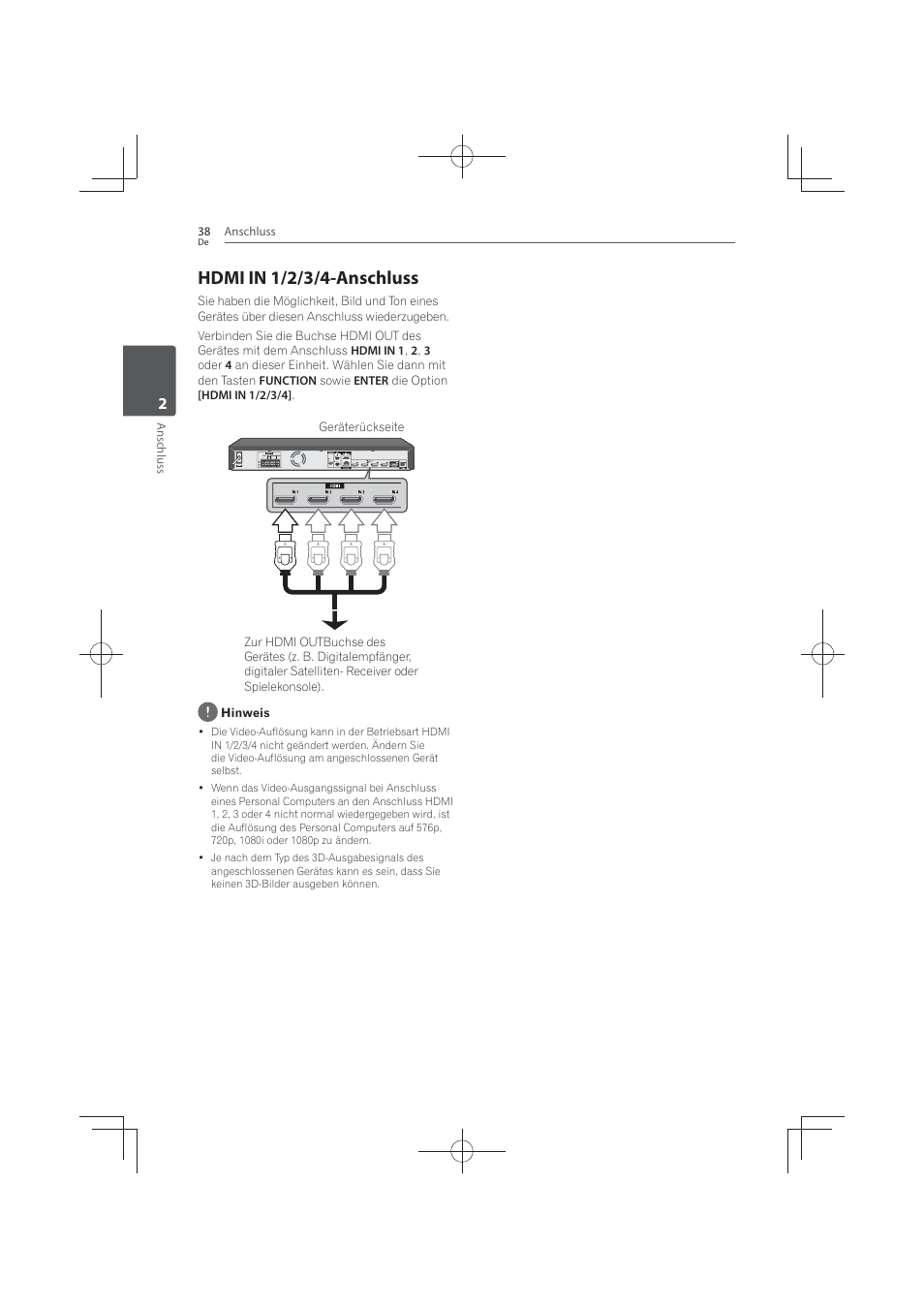 Hdmi in 1/2/3/4-anschluss | Pioneer MCS-FS131 User Manual | Page 234 / 576