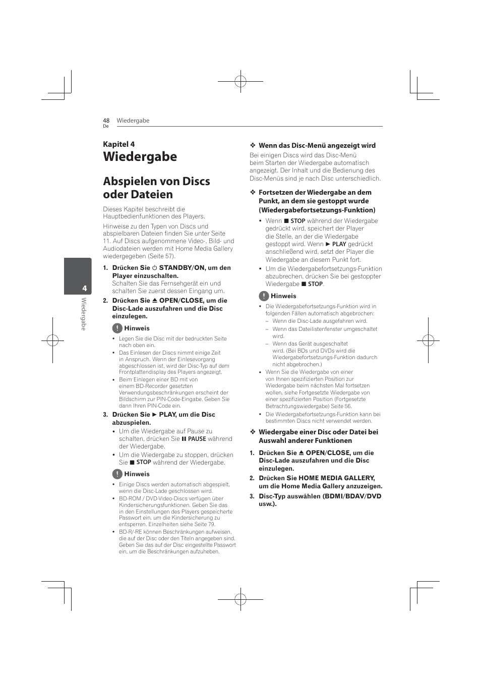 4 wiedergabe, Abspielen von discs oder dateien, Wiedergabe | 4kapitel 4 | Pioneer MCS-FS131 User Manual | Page 244 / 576