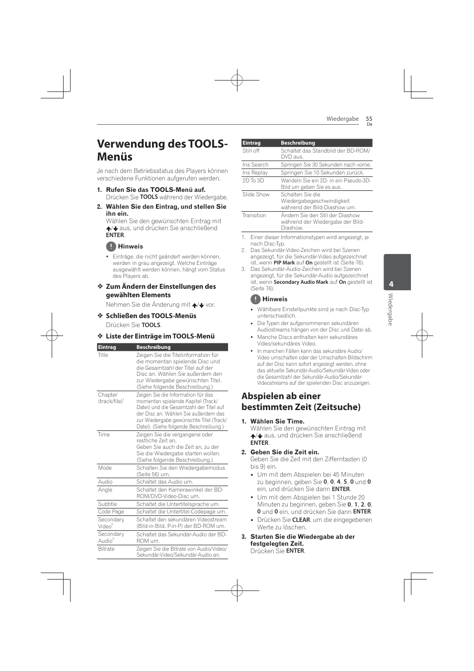 55 verwendung, Tools-menüs, Abspielen ab einer bestimmten zeit | Zeitsuche), Verwendung des tools- menüs, Abspielen ab einer bestimmten zeit (zeitsuche) | Pioneer MCS-FS131 User Manual | Page 251 / 576