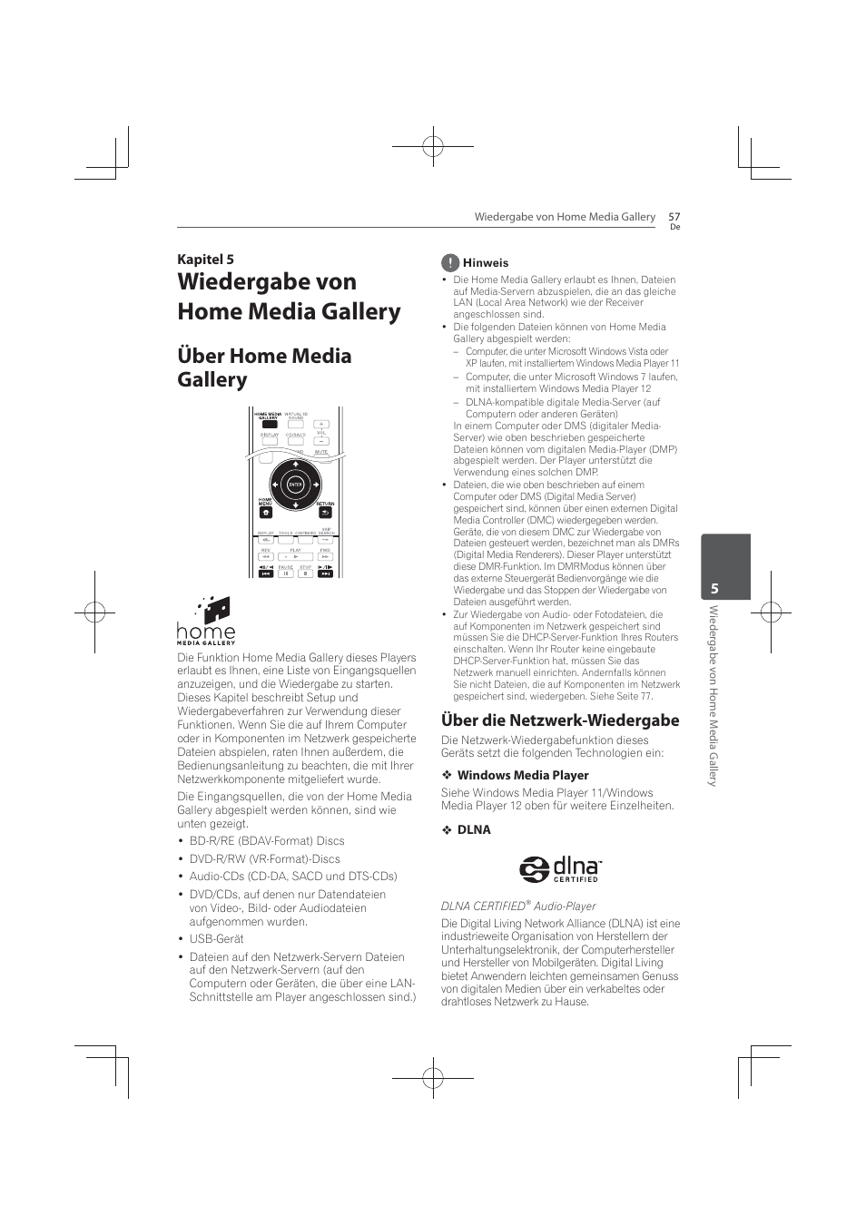 Wiedergabe von home media gallery, Über home media gallery, Über die netzwerk-wiedergabe | 5kapitel 5 | Pioneer MCS-FS131 User Manual | Page 253 / 576