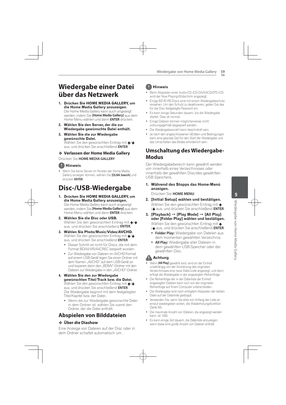 Wiedergabe einer datei über das netzwerk, 59 disc-/usb-wiedergabe 59, Abspielen von bilddateien | Umschaltung, Wiedergabe-modus, Disc-/usb-wiedergabe, Umschaltung des wiedergabe- modus | Pioneer MCS-FS131 User Manual | Page 255 / 576