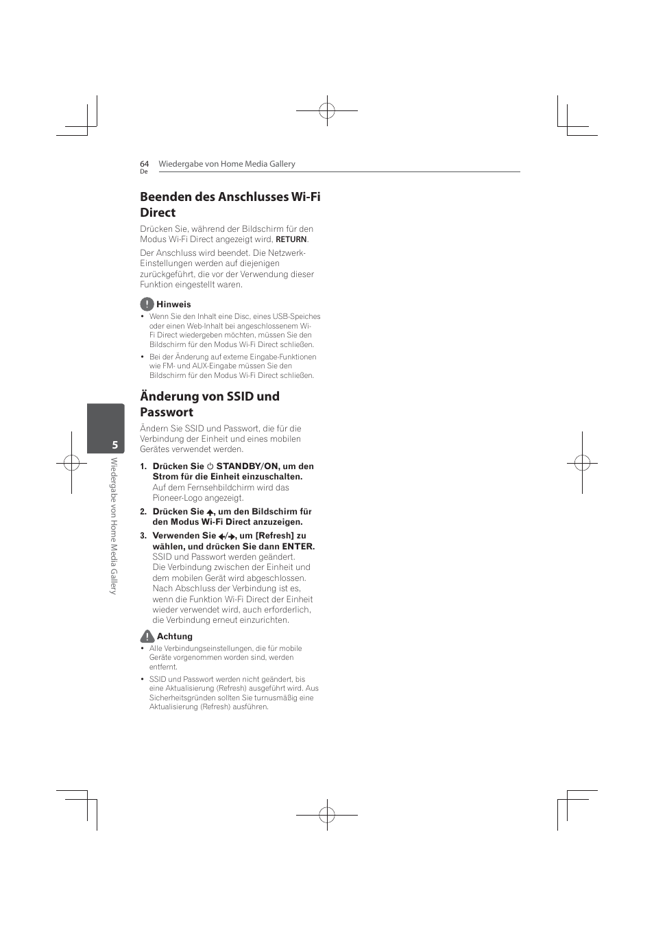 Beenden des anschlusses wi-fi direct, Änderung von ssid und passwort | Pioneer MCS-FS131 User Manual | Page 260 / 576