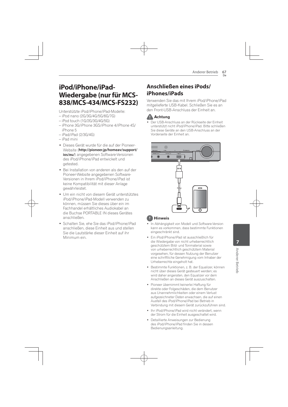 Anschließen eines ipods/iphones/ipads, Anschließen eines ipods/ iphones/ipads | Pioneer MCS-FS131 User Manual | Page 263 / 576