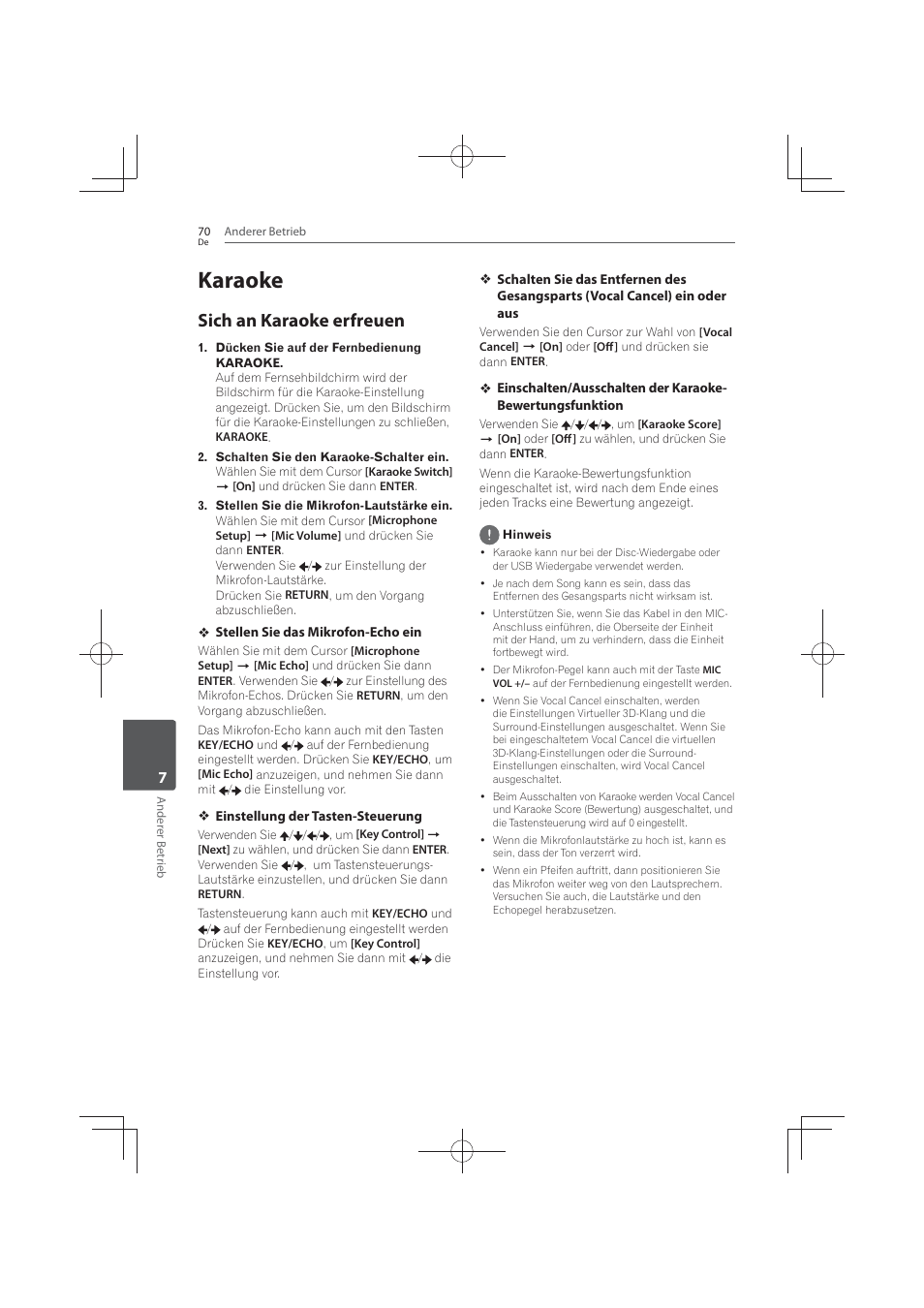 70 karaoke 70, Sich an karaoke erfreuen, Karaoke | Pioneer MCS-FS131 User Manual | Page 266 / 576