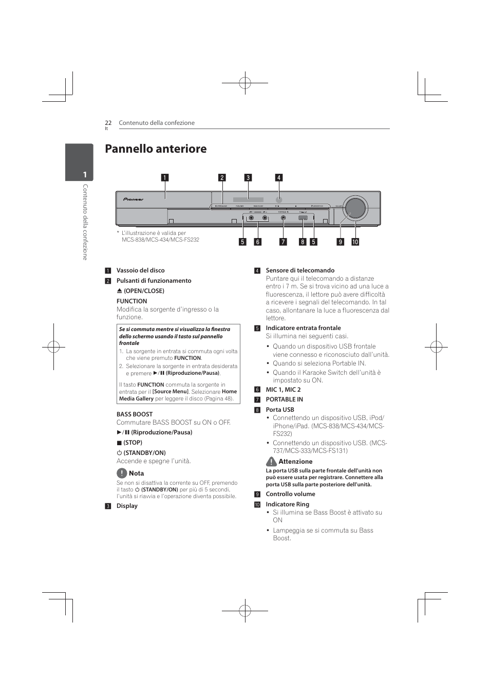 22 pannello, Anteriore, Pannello anteriore | Pioneer MCS-FS131 User Manual | Page 312 / 576