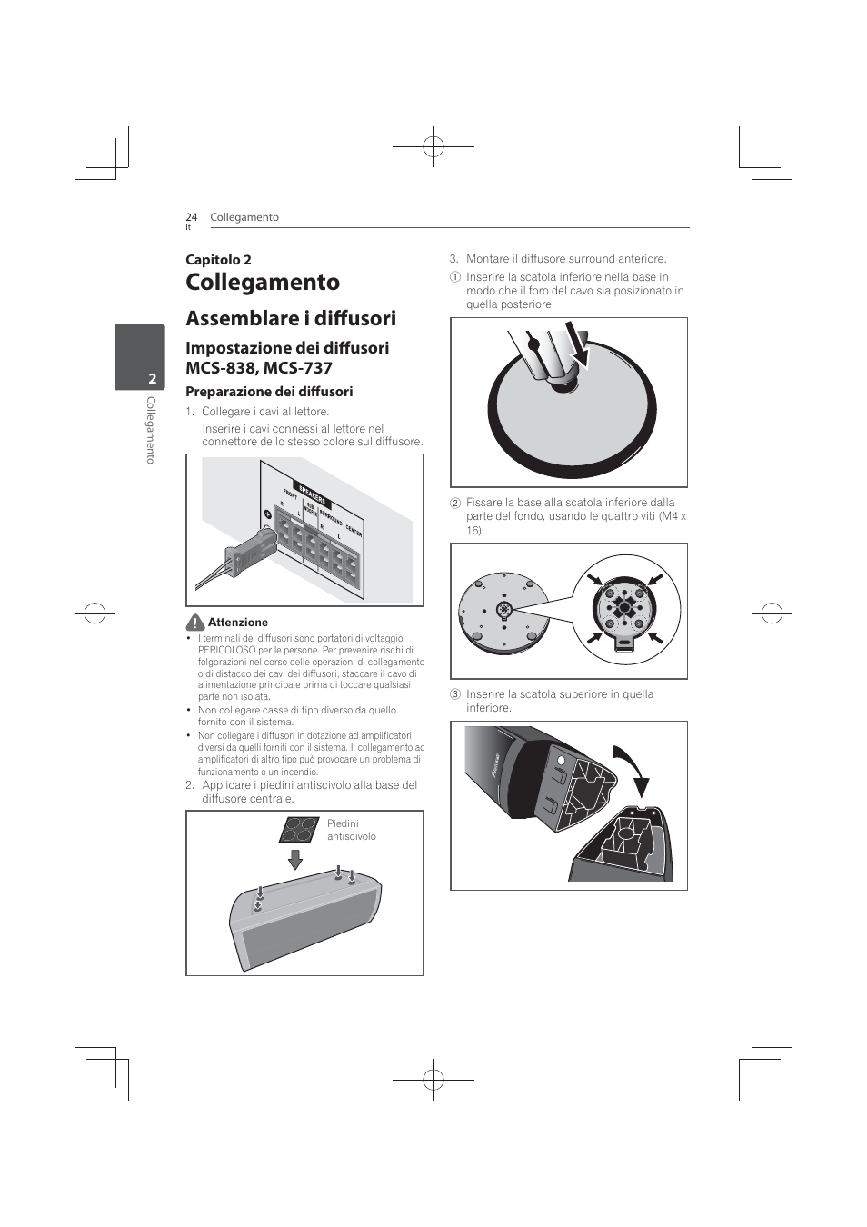 2 collegamento, Assemblare i diffusori, Impostazione dei diffusori mcs-838, mcs- 737 | Collegamento | Pioneer MCS-FS131 User Manual | Page 314 / 576
