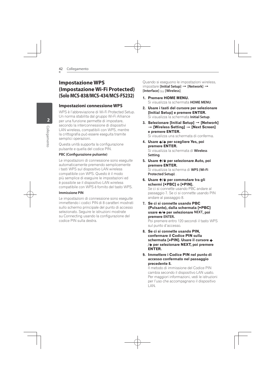 Impostazioni connessione wps | Pioneer MCS-FS131 User Manual | Page 332 / 576
