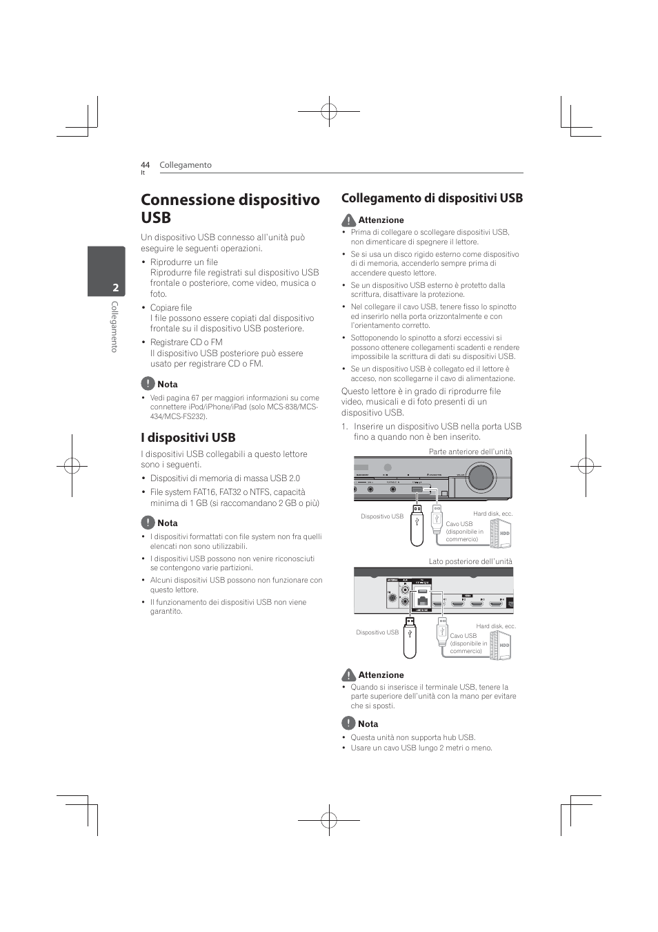 Connessione dispositivo usb, I dispositivi usb, Collegamento di dispositivi usb | Pioneer MCS-FS131 User Manual | Page 334 / 576