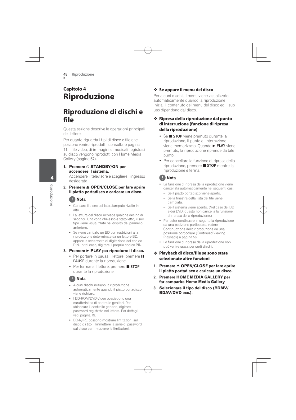 4 riproduzione, Riproduzione di dischi e file, Riproduzione | 4capitolo 4 | Pioneer MCS-FS131 User Manual | Page 338 / 576