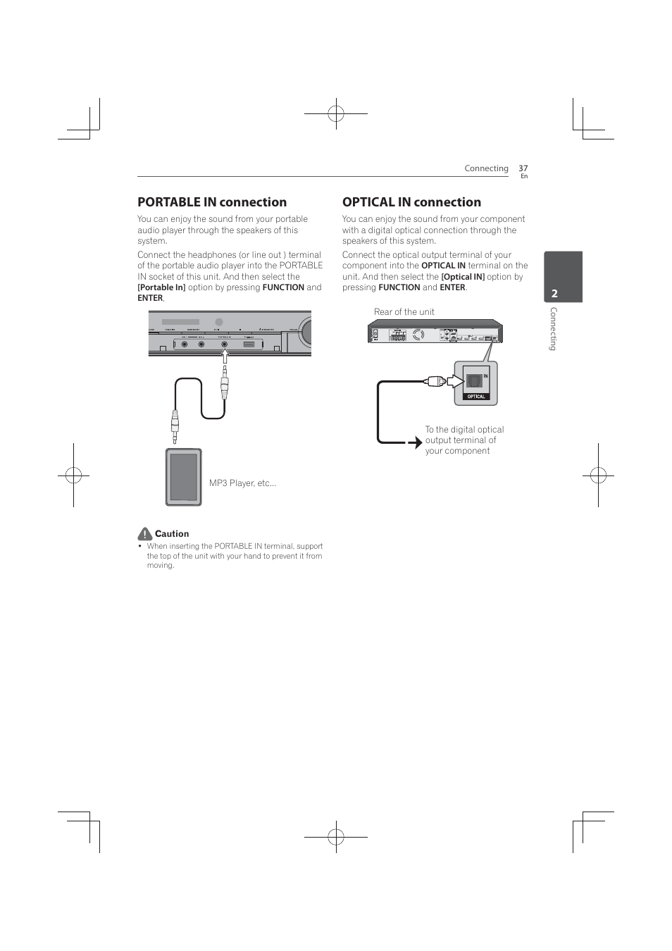 Portable in connection, Optical in connection | Pioneer MCS-FS131 User Manual | Page 37 / 576