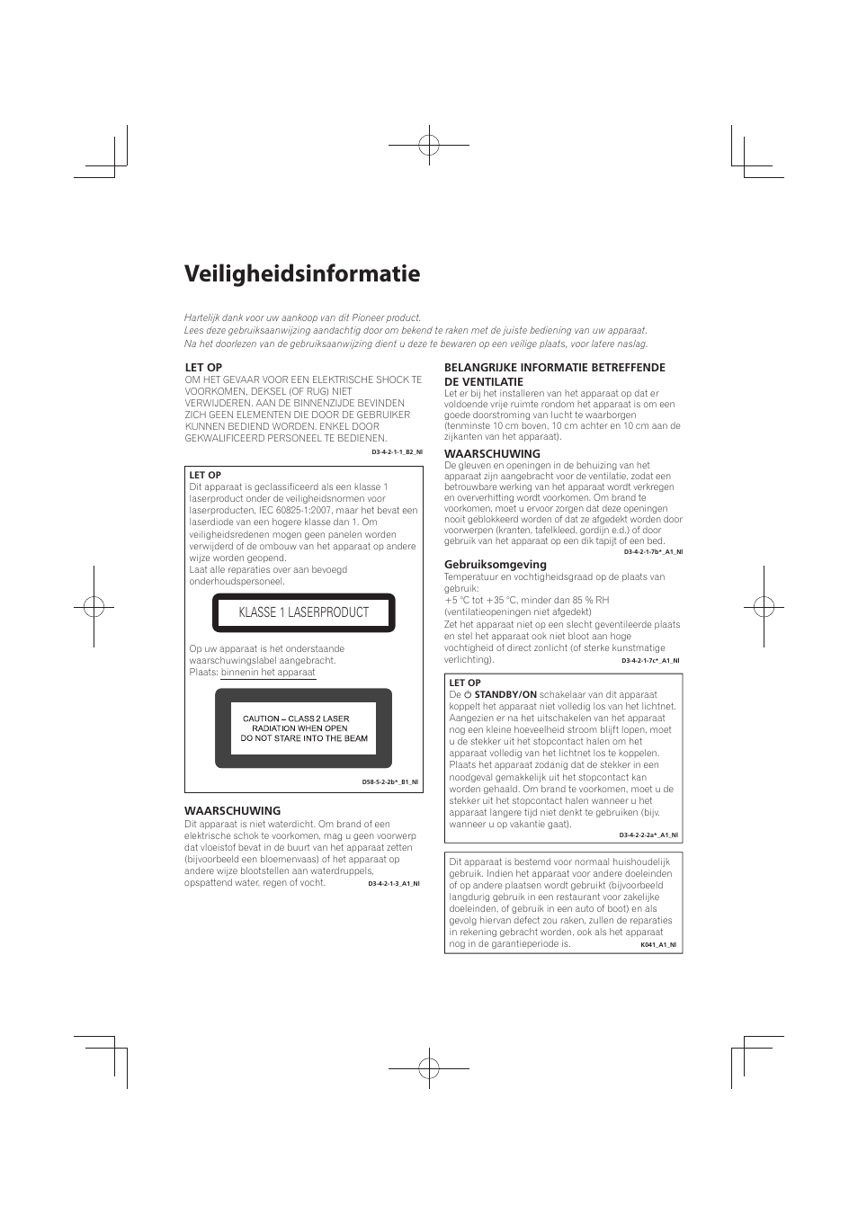 Veiligheidsinformatie, Klasse 1 laserproduct | Pioneer MCS-FS131 User Manual | Page 386 / 576