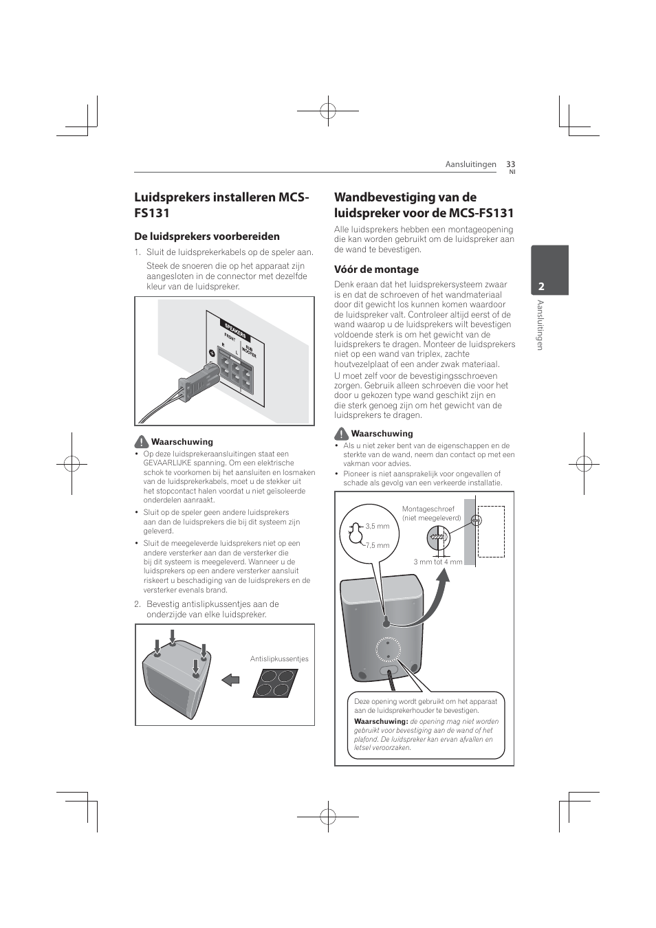 Luidsprekers installeren mcs-fs131, Luidsprekers installeren mcs- fs131, De luidsprekers voorbereiden | Vóór de montage | Pioneer MCS-FS131 User Manual | Page 417 / 576