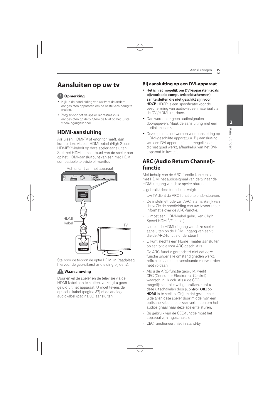 Aansluiten op uw tv, Hdmi-aansluiting, Arc (audio return channel)-functie | Arc (audio return channel)- functie, Bij aansluiting op een dvi-apparaat | Pioneer MCS-FS131 User Manual | Page 419 / 576