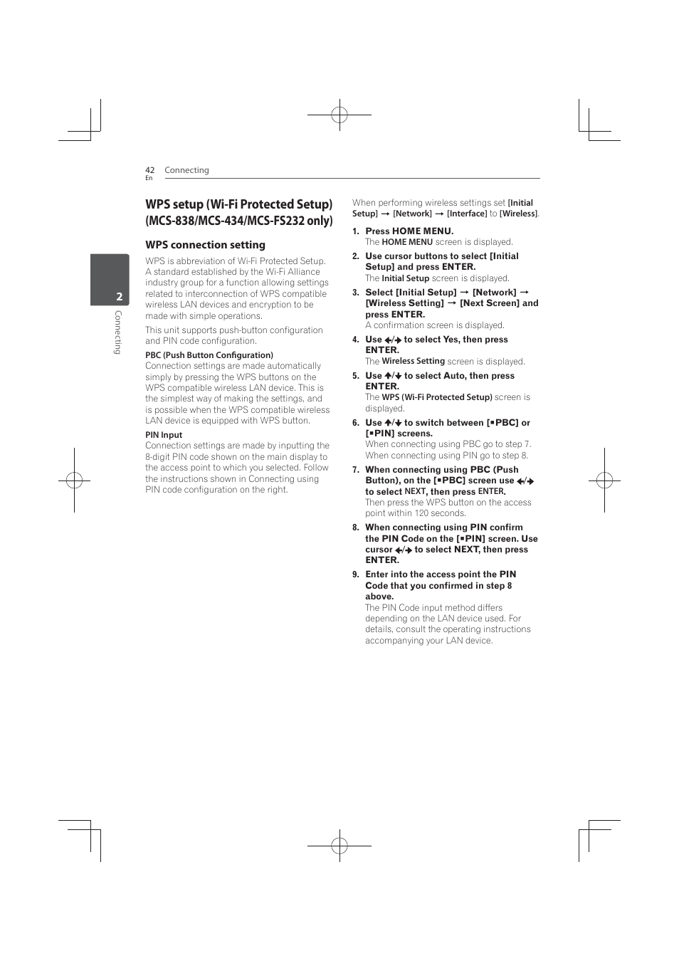 Wps connection setting | Pioneer MCS-FS131 User Manual | Page 42 / 576