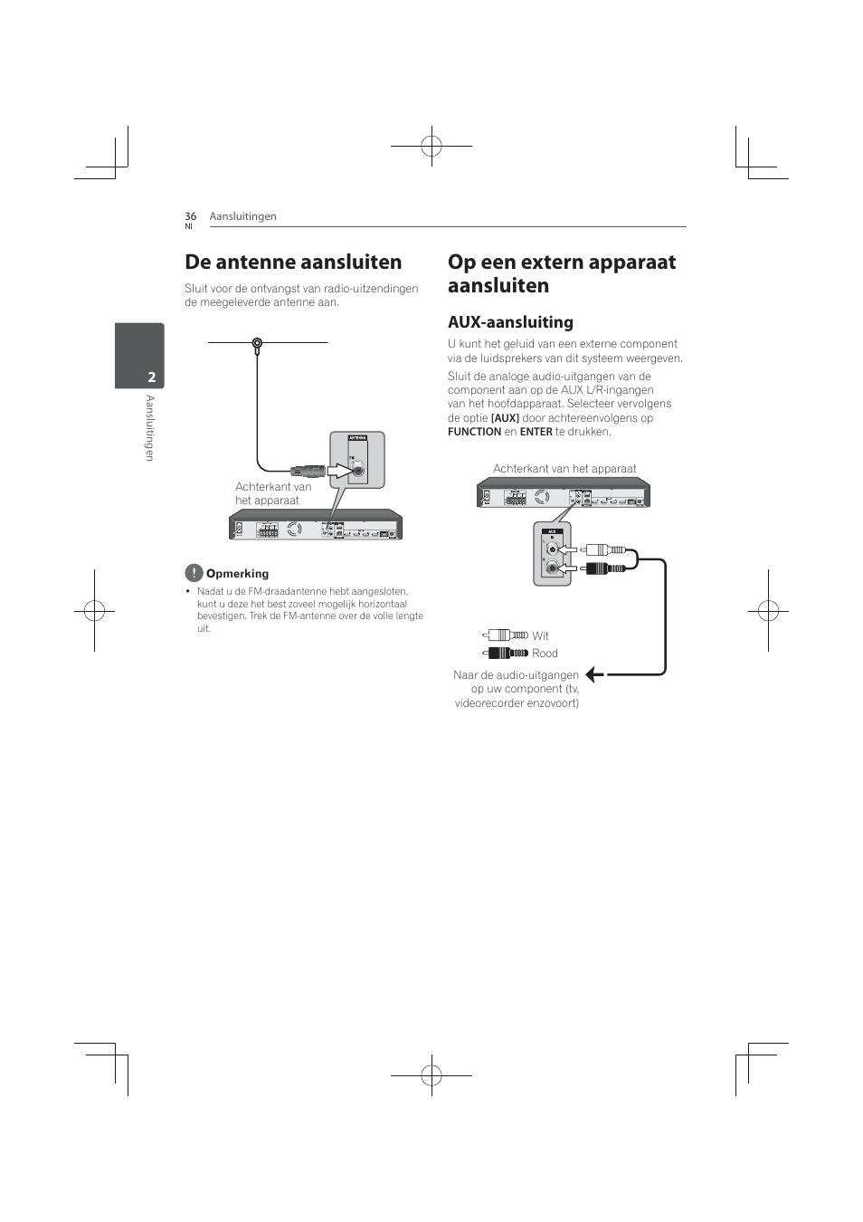 De antenne aansluiten, Op een extern apparaat aansluiten, Aux-aansluiting | Pioneer MCS-FS131 User Manual | Page 420 / 576