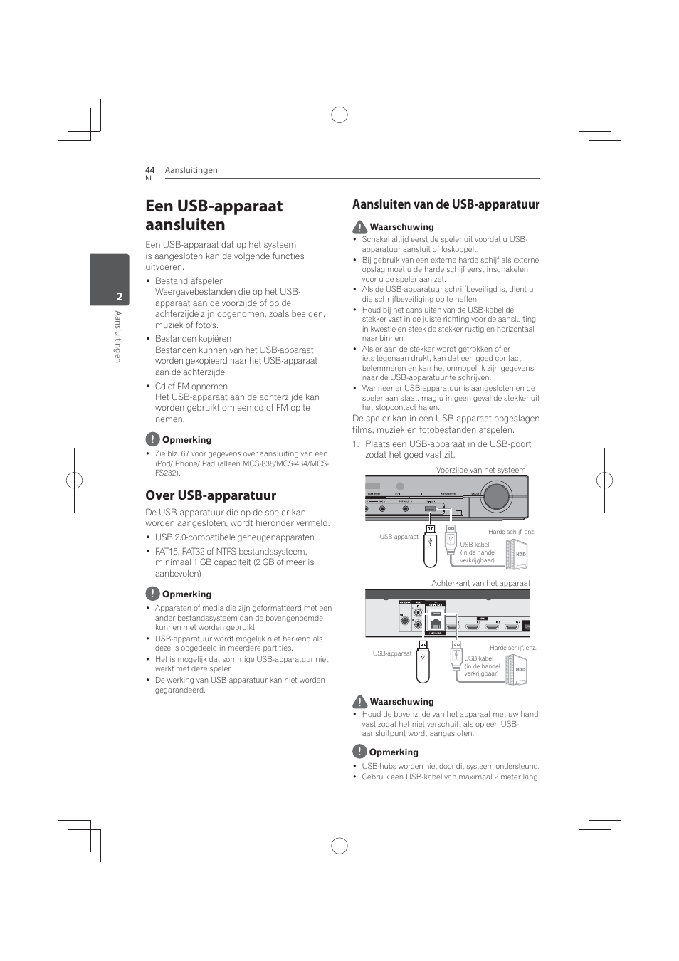 Een usb-apparaat aansluiten, Over, Usb-apparatuur | Aansluiten van de usb-apparatuur, Over usb-apparatuur | Pioneer MCS-FS131 User Manual | Page 428 / 576