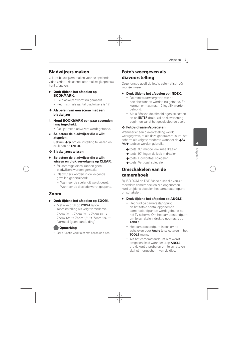 Bladwijzers, Maken, Zoom | Foto’s weergeven als diavoorstelling, Omschakelen van de camerahoek, Bladwijzers maken | Pioneer MCS-FS131 User Manual | Page 435 / 576