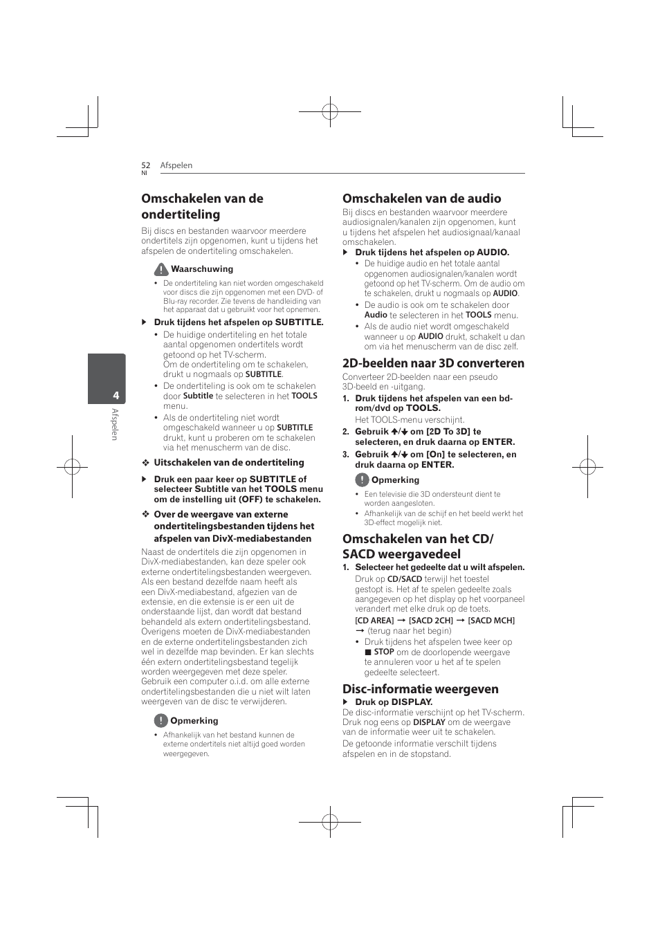 Omschakelen van de ondertiteling, Omschakelen van de audio, 2d-beelden naar 3d converteren | Omschakelen van het cd/sacd, Weergavedeel, Disc-informatie, Weergeven, Omschakelen van het cd/ sacd weergavedeel, Disc-informatie weergeven | Pioneer MCS-FS131 User Manual | Page 436 / 576