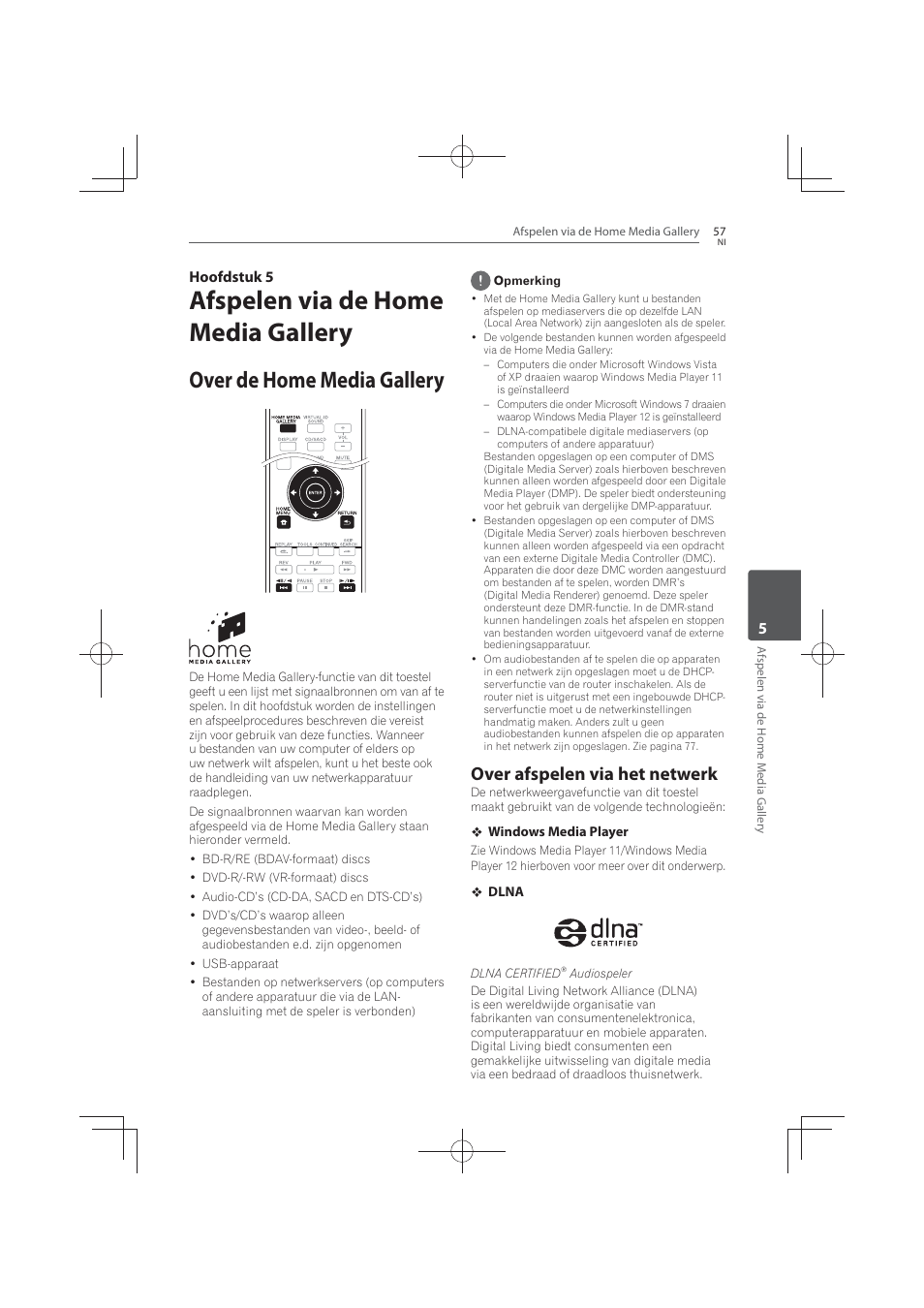 Afspelen via de home media gallery, Over de home media gallery, Over afspelen via het netwerk | 5hoofdstuk 5 | Pioneer MCS-FS131 User Manual | Page 441 / 576