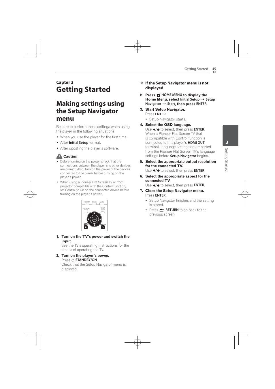 3 getting, Started, Making settings using the setup navigator | Menu, Getting started, Making settings using the setup navigator menu | Pioneer MCS-FS131 User Manual | Page 45 / 576