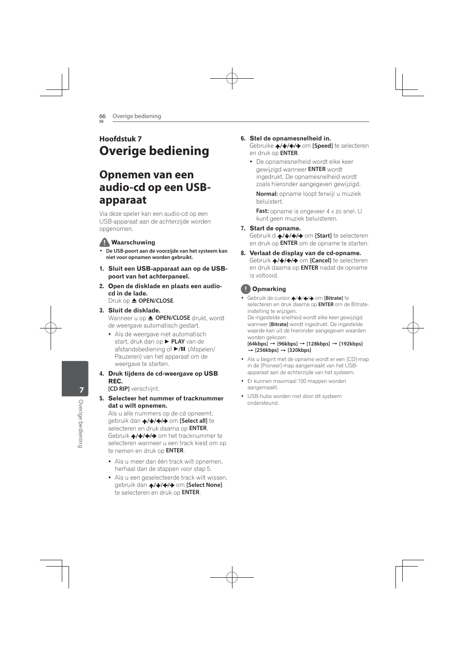 7 overige, Bediening, Opnemen van een audio-cd op een usb- apparaat | Overige bediening, 7hoofdstuk 7 | Pioneer MCS-FS131 User Manual | Page 450 / 576