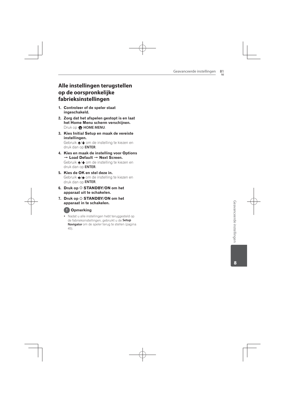 Alle instellingen terugstellen op de, Oorspronkelijke fabrieksinstellingen | Pioneer MCS-FS131 User Manual | Page 465 / 576