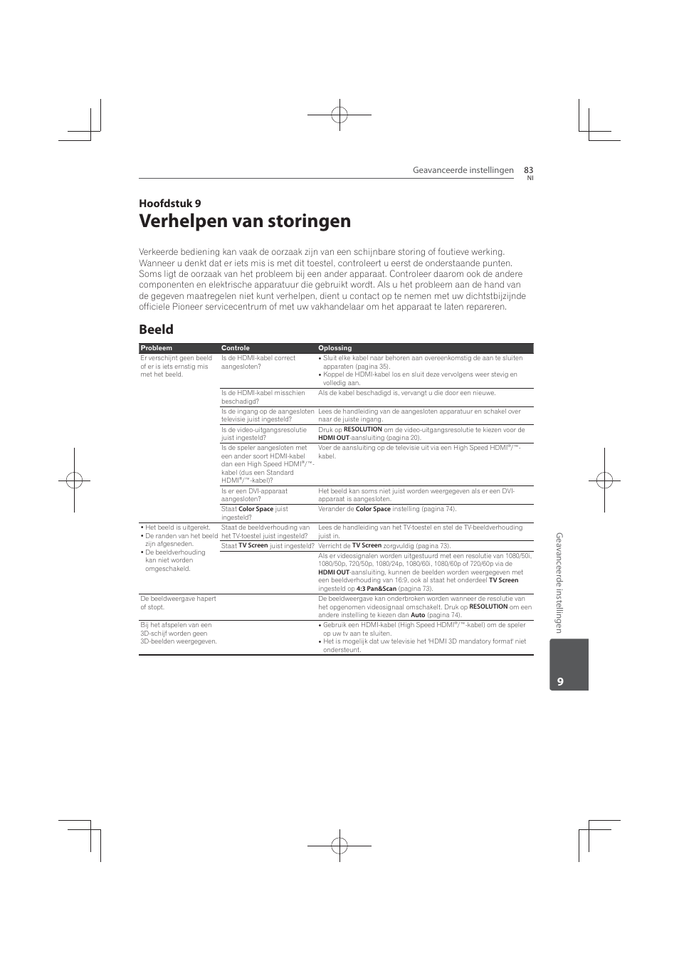 Verhelpen van storingen, Beeld, 9hoofdstuk 9 | Pioneer MCS-FS131 User Manual | Page 467 / 576