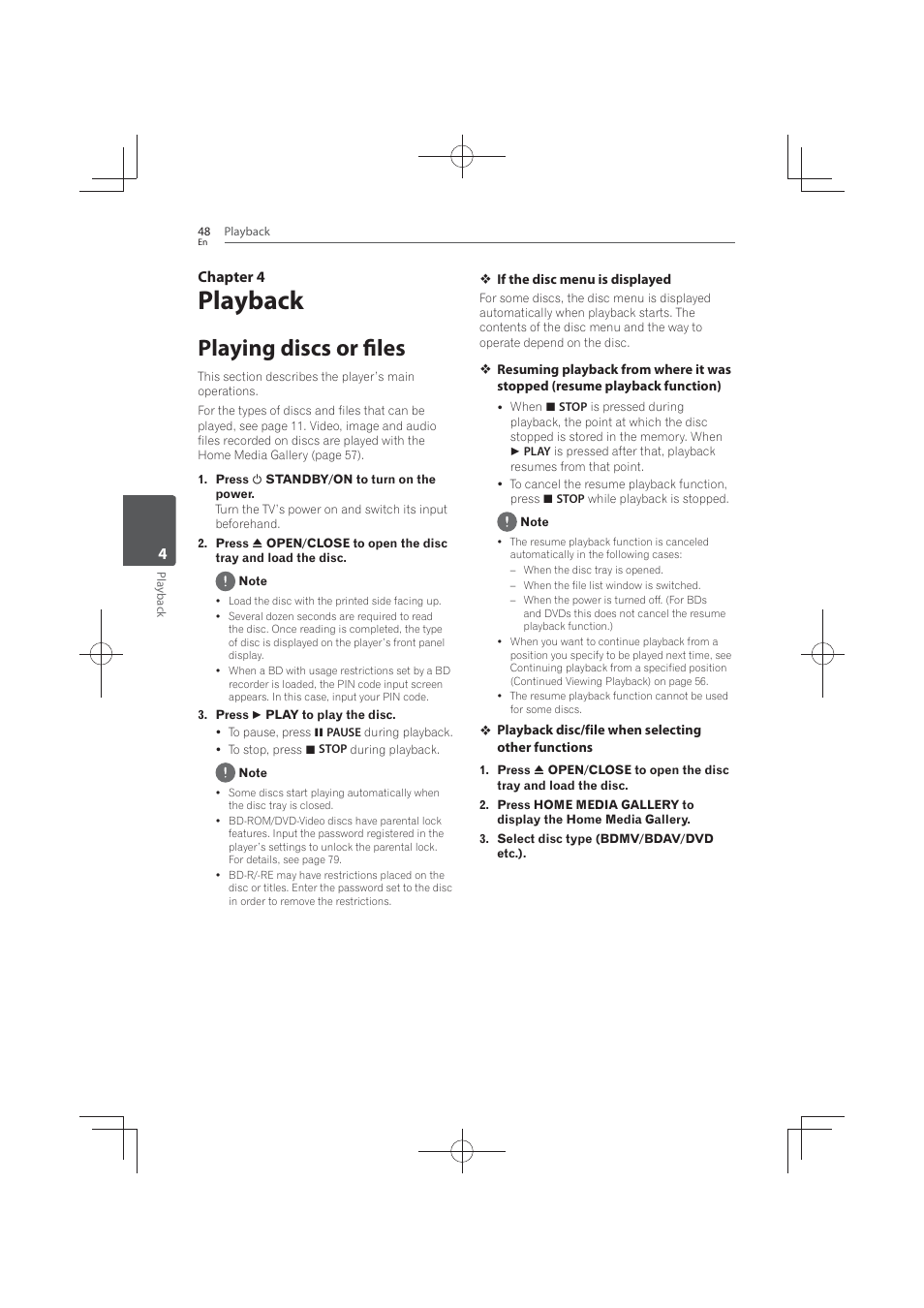 4 playback, Playing discs or files, Playback | 4chapter 4 | Pioneer MCS-FS131 User Manual | Page 48 / 576