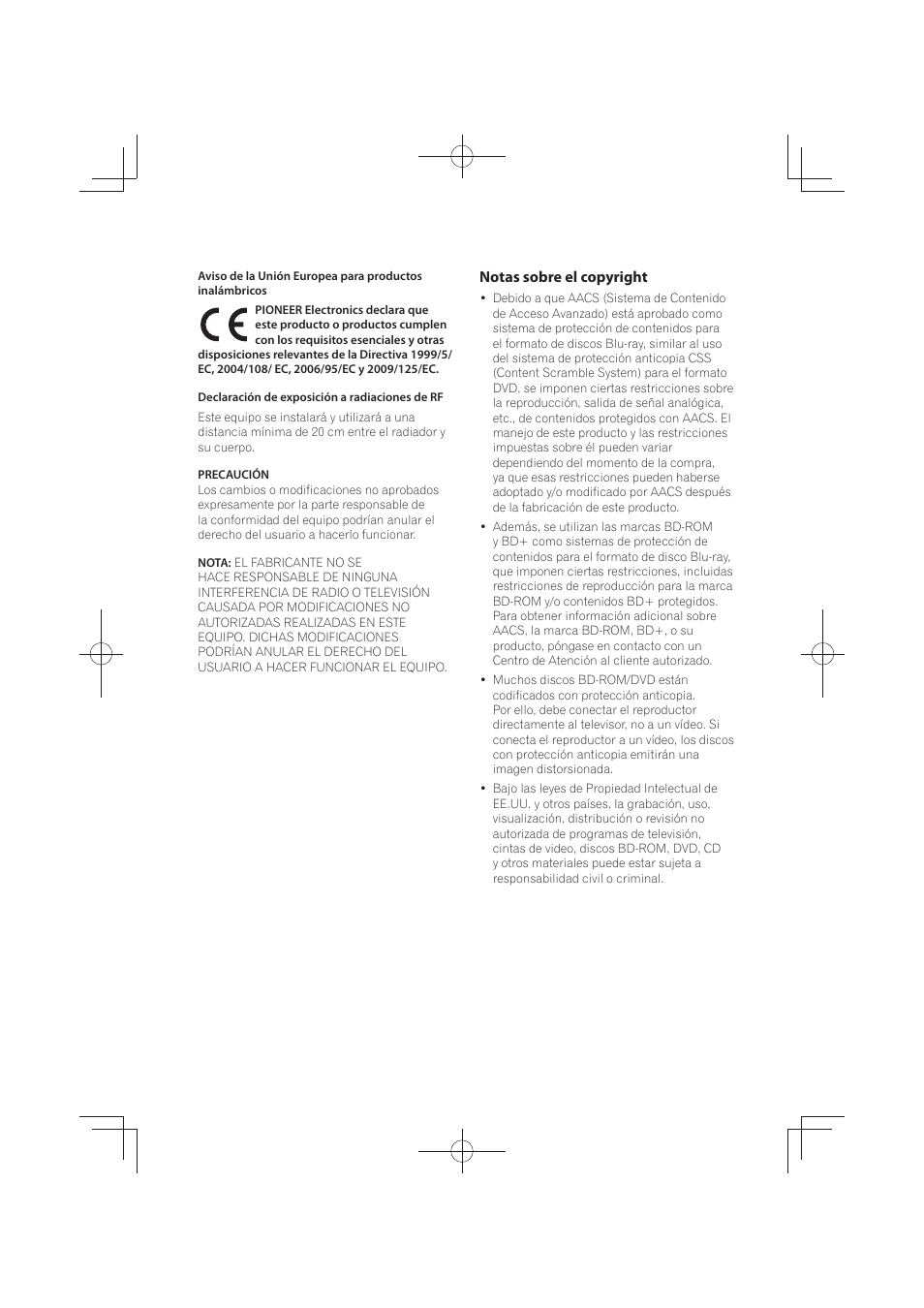 Notas sobre el copyright | Pioneer MCS-FS131 User Manual | Page 482 / 576