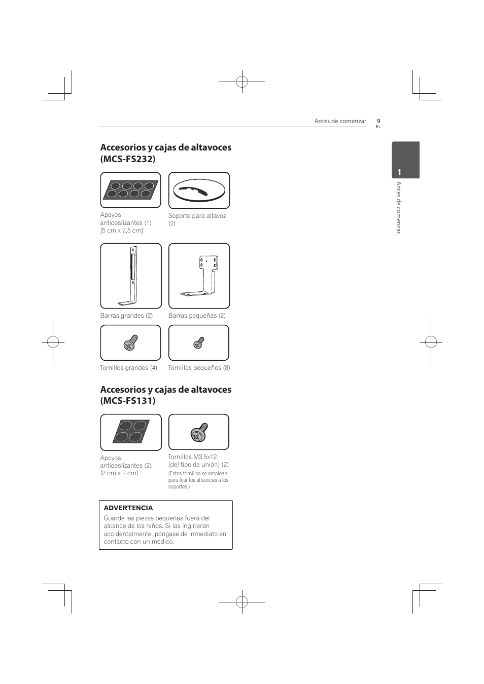 Accesorios y cajas de altavoces (mcs-fs232), Accesorios y cajas de altavoces (mcs-fs131) | Pioneer MCS-FS131 User Manual | Page 487 / 576