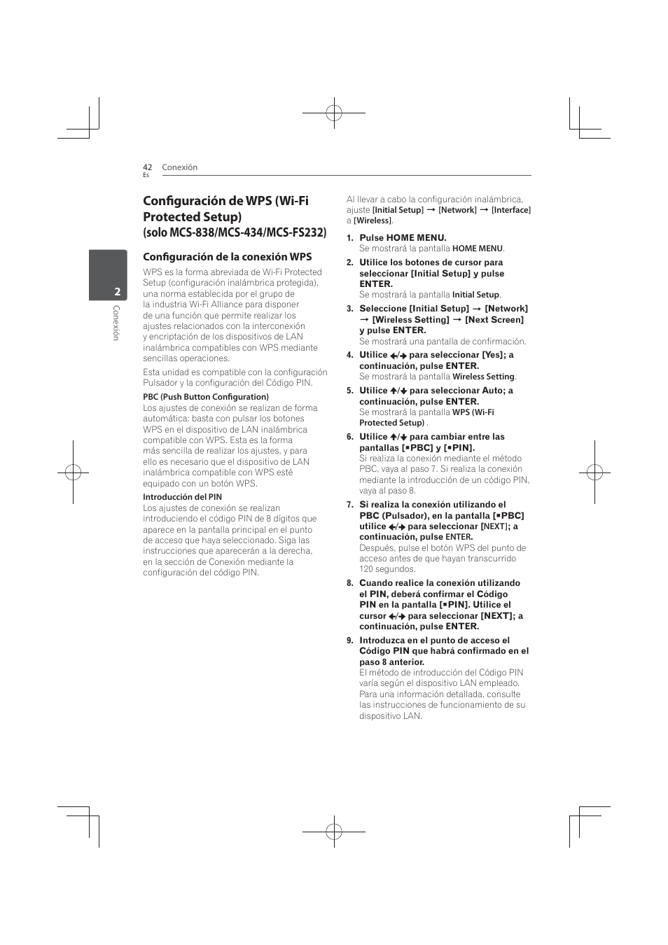 Configuración de la conexión wps | Pioneer MCS-FS131 User Manual | Page 520 / 576