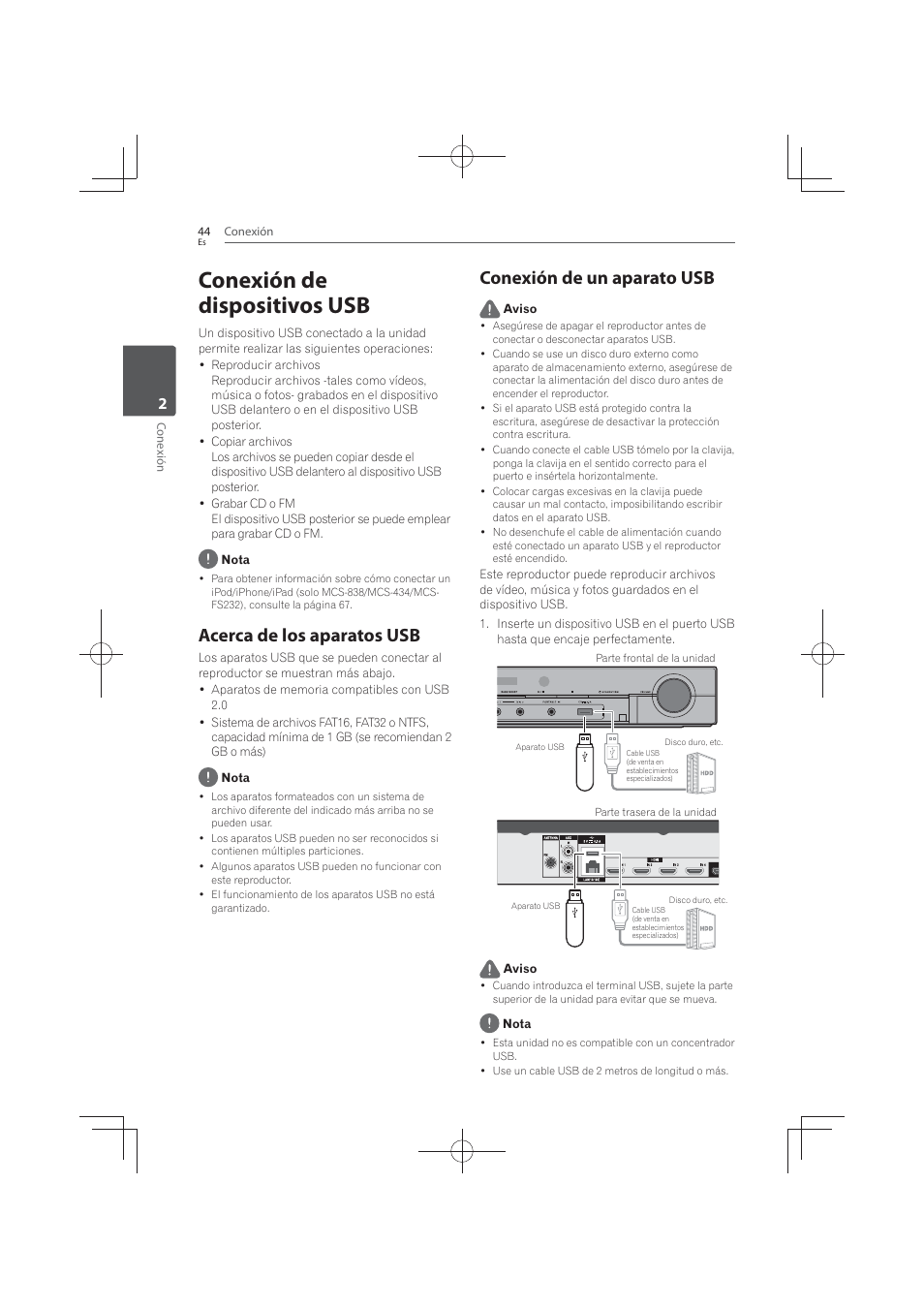 Conexión de dispositivos usb, Acerca de los aparatos usb, Conexión de un aparato usb | Pioneer MCS-FS131 User Manual | Page 522 / 576