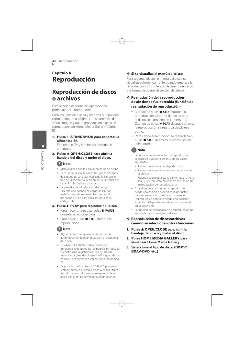 4 reproducción, Reproducción de discos o archivos, Reproducción | 4capítulo 4 | Pioneer MCS-FS131 User Manual | Page 526 / 576