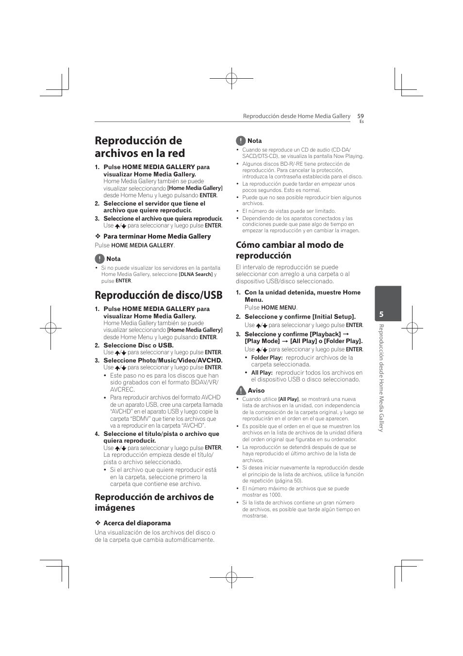 Reproducción de archivos en la red, Reproducción de disco/usb, Reproducción de archivos de imágenes | Cómo cambiar al modo de reproducción | Pioneer MCS-FS131 User Manual | Page 537 / 576