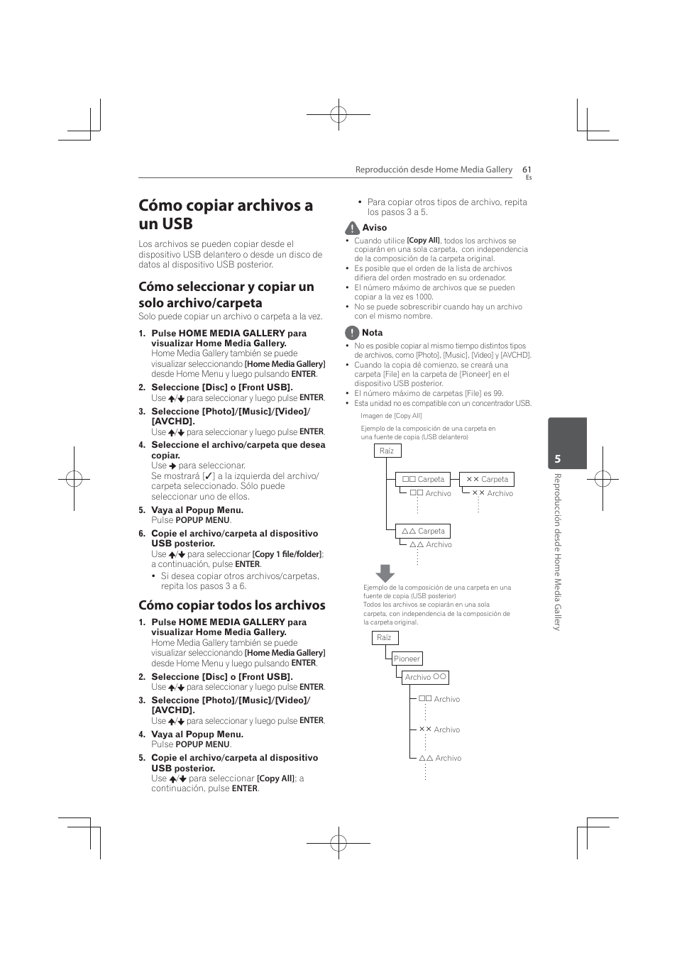 Cómo copiar archivos a un usb, Cómo seleccionar y copiar un solo archivo/ carpeta, Cómo copiar todos los archivos | Cómo seleccionar y copiar un solo archivo/carpeta | Pioneer MCS-FS131 User Manual | Page 539 / 576